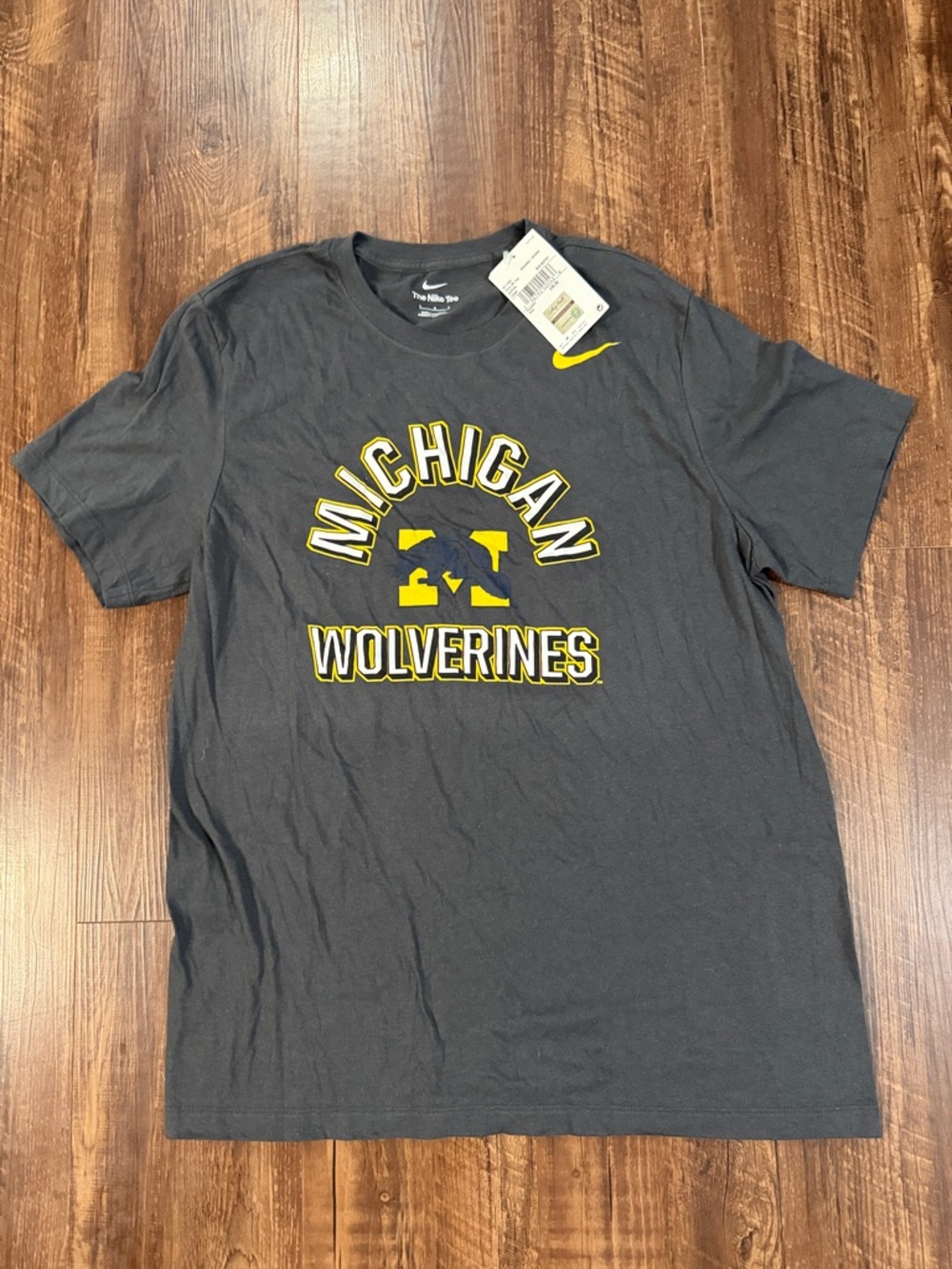 Nike Gray Michigan Wolverines Short Sleeve Tee with Yellow Accents New